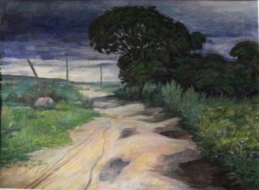Painting titled "Street of my childh…" by Evgenii Chekalov, Original Artwork, Oil