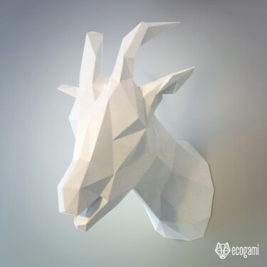 Sculpture intitulée "Trophée de chèvre p…" par Ecogami, Œuvre d'art originale, Papier