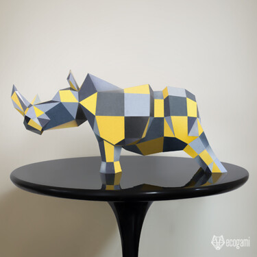 Γλυπτική με τίτλο "Sculpture de rhino…" από Ecogami, Αυθεντικά έργα τέχνης, Χαρτί