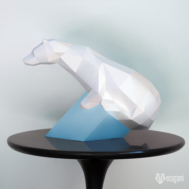 Skulptur mit dem Titel "Ours blanc papercra…" von Ecogami, Original-Kunstwerk, Papier