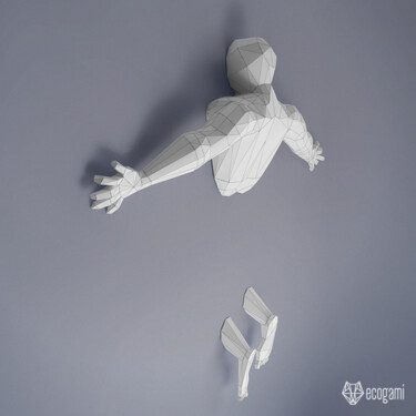 Sculpture intitulée "Homme qui tombe en…" par Ecogami, Œuvre d'art originale, Papier
