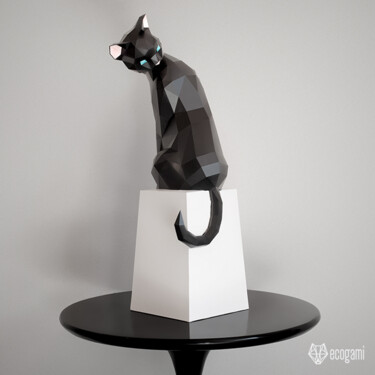 Sculpture intitulée "Sculpture de chat q…" par Ecogami, Œuvre d'art originale, Papier