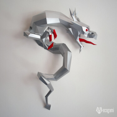Escultura titulada "Dragon chinois en p…" por Ecogami, Obra de arte original, Papel