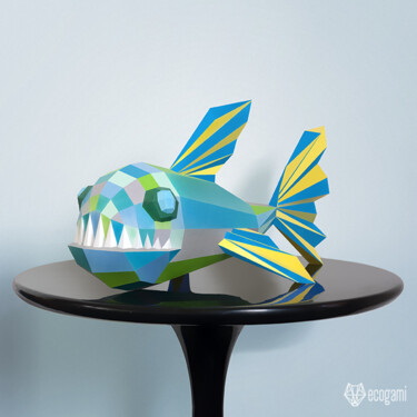 Sculpture intitulée "Piranha / poisson a…" par Ecogami, Œuvre d'art originale, Papier