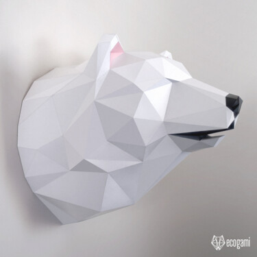 Sculpture intitulée "Trophée d'ours à im…" par Ecogami, Œuvre d'art originale, Papier
