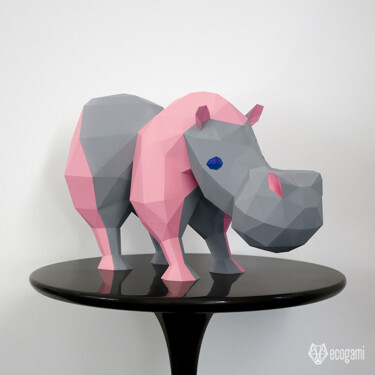 Skulptur mit dem Titel "HIPPO, sculpture pa…" von Ecogami, Original-Kunstwerk, Papier