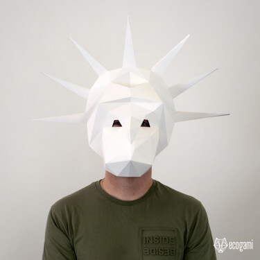 Sculpture titled "Masque à assembler…" by Ecogami, Original Artwork, Paper