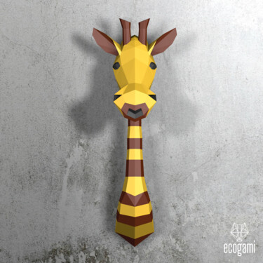 Escultura titulada "Trophée de girafe p…" por Ecogami, Obra de arte original, Papel