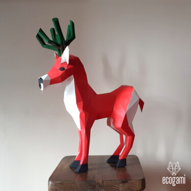 Escultura titulada "Rudolph, sculpture…" por Ecogami, Obra de arte original, Papel