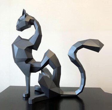 Скульптура под названием "Sculpture de chat E…" - Ecogami, Подлинное произведение искусства, Бумага