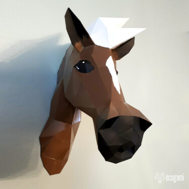 Sculpture intitulée "Trophée de cheval a…" par Ecogami, Œuvre d'art originale, Papier