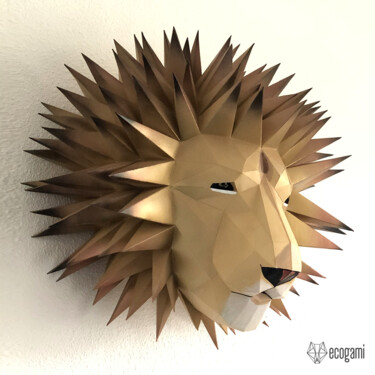 Sculpture titled "Trophée de lion amu…" by Ecogami, Original Artwork, Paper
