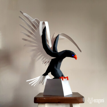 Sculpture titled "Sculpture d'aigle p…" by Ecogami, Original Artwork, Paper