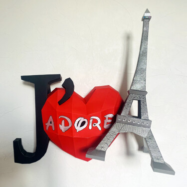 Sculpture titled ""J'aime Paris" scul…" by Ecogami, Original Artwork, Paper