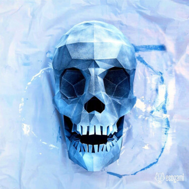 Escultura intitulada "Crâne humain paperc…" por Ecogami, Obras de arte originais, Papel
