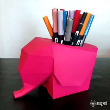 Sculpture intitulée "Pot à crayon Élépha…" par Ecogami, Œuvre d'art originale, Papier