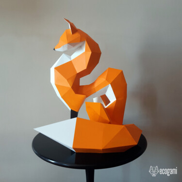 Sculpture titled "Renard à assembler…" by Ecogami, Original Artwork, Paper