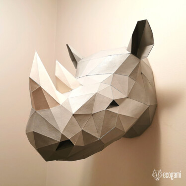 Scultura intitolato "Rhinocéros à assemb…" da Ecogami, Opera d'arte originale, Carta