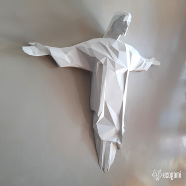 Sculpture titled "Statue du Christ Ré…" by Ecogami, Original Artwork, Paper