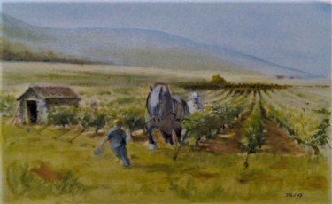 Peinture intitulée "Les vignerons" par Phil, Œuvre d'art originale, Huile