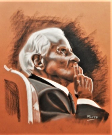 Drawing titled "jean d'Ormesson" by Phil, Original Artwork, Chalk