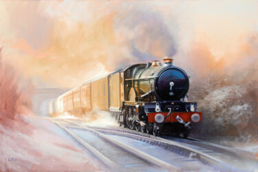 Painting titled "Winter Steam" by Ed Little, Original Artwork, Oil