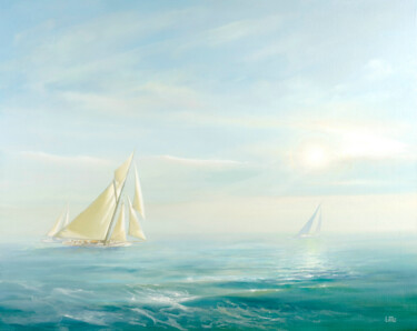 "Sailing Three" başlıklı Tablo Ed Little tarafından, Orijinal sanat, Petrol
