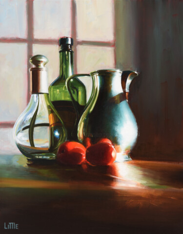 Painting titled "Two Plum Tomatoes" by Ed Little, Original Artwork, Oil