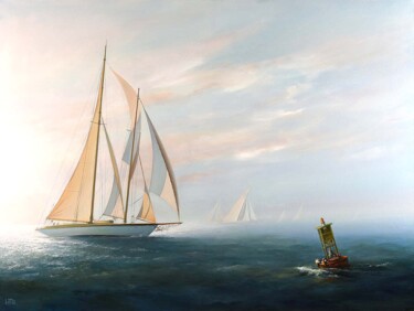 Pittura intitolato "Sailing Four" da Ed Little, Opera d'arte originale, Olio