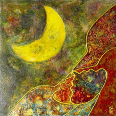 Peinture intitulée "on the moon" par Ed Smite, Œuvre d'art originale, Huile