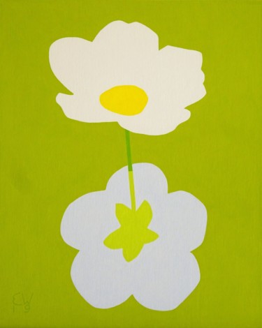 Painting titled "water buttercup" by Ed Weyden, Original Artwork, Acrylic Mounted on Other rigid panel