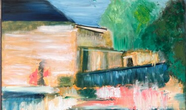 Painting titled "House on the river1" by Edart, Original Artwork, Oil
