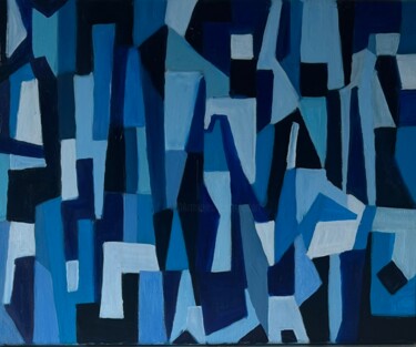 Painting titled "Bleu labyrinth" by Edart, Original Artwork, Oil