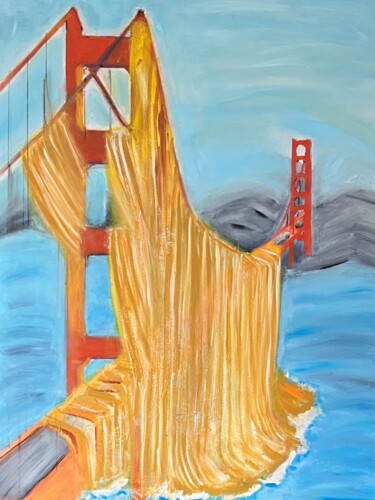 Painting titled "Golden bridge drapp…" by Edart, Original Artwork, Oil