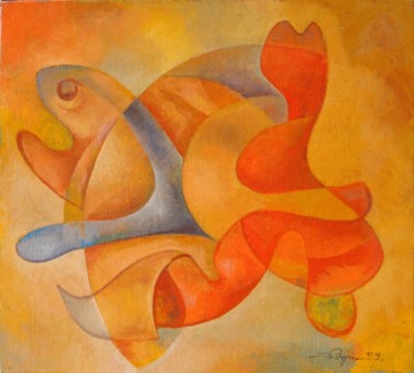 Painting titled "Woman and Fish" by Eduard Hakobyan, Original Artwork