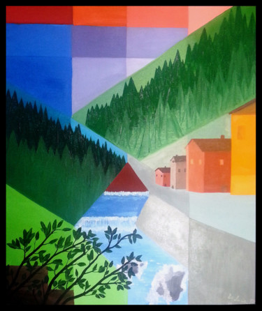 Pittura intitolato "Mountain Landscape-…" da Paolo De Luca, Opera d'arte originale, Olio