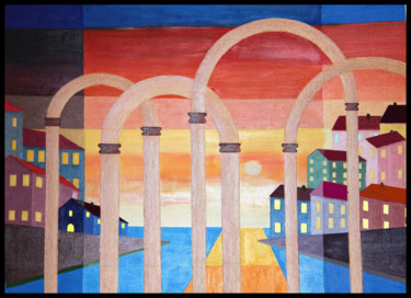 Pittura intitolato "Sunset-Tramonto-far…" da Paolo De Luca, Opera d'arte originale, Olio