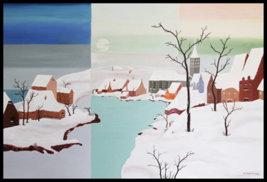 Pittura intitolato "Paesaggio invernale…" da Paolo De Luca, Opera d'arte originale, Olio