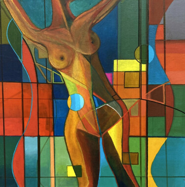 Pintura titulada "FEMME AUX MIROIRS" por Edcha, Obra de arte original, Acrílico Montado en Bastidor de camilla de madera