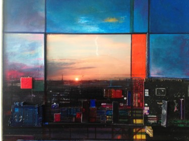 Painting titled "PANORAMIQUE 3" by Edcha, Original Artwork, Acrylic Mounted on Wood Panel