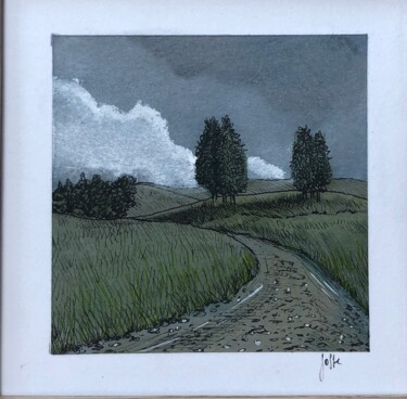 Dessin intitulée "Paysage #2" par Eddy Josse, Œuvre d'art originale, Aquarelle Monté sur Autre panneau rigide