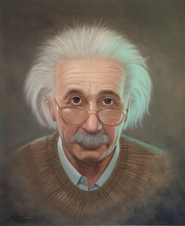 Schilderij getiteld "Albert Einstein" door Eddy M., Origineel Kunstwerk, Olie