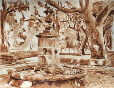 Peinture intitulée "La Fontaine du Jeu…" par Vancé, Œuvre d'art originale, Aquarelle