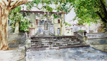 Painting titled "Place Joseph Comte" by Vancé, Original Artwork, Watercolor