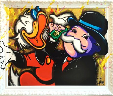 Painting titled "Picsou loves money" by Eddy Vitalone, Original Artwork, Acrylic Mounted on Wood Stretcher frame