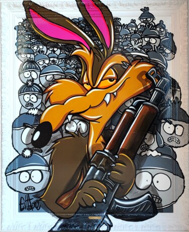 Painting titled "Qui a tué Kenny" by Eddy Vitalone, Original Artwork, Acrylic Mounted on Wood Stretcher frame