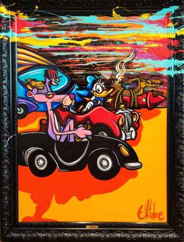 Painting titled "La course folle" by Eddy Vitalone, Original Artwork, Acrylic Mounted on Wood Stretcher frame