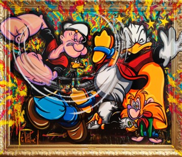 Painting titled "La colère de popeye" by Eddy Vitalone, Original Artwork, Acrylic Mounted on Wood Stretcher frame