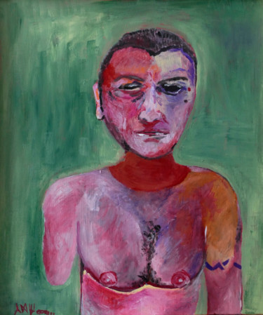 Painting titled "Pazuzu ou Autoportr…" by Eddy Legrand, Original Artwork, Acrylic