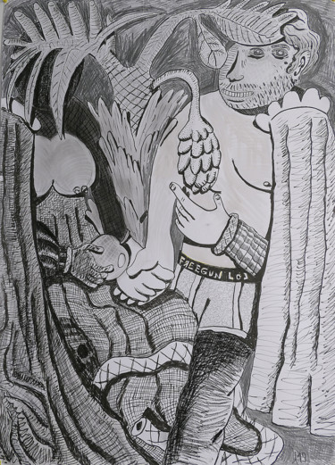 Tekening getiteld "Adam et Eve 2" door Eddy Legrand, Origineel Kunstwerk, Potlood